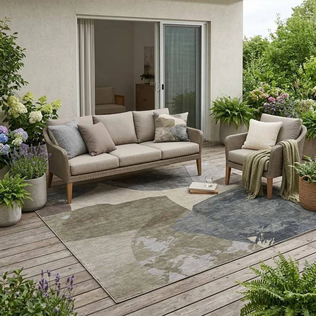 5' X 8' Beige And Brown Abstract Washable Indoor Outdoor Area Rug Homeroots Outdoor