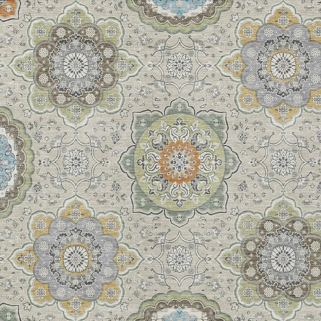 5' X 8' Beige And Brown Floral Medallion Washable Indoor Outdoor Area Rug Homeroots Outdoor