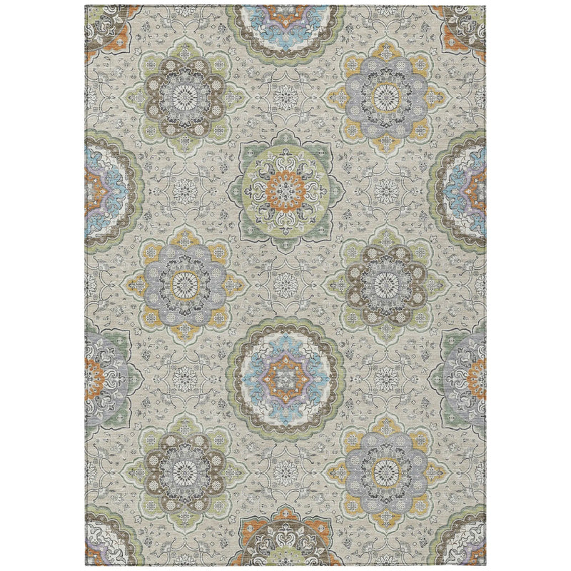 5' X 8' Beige And Brown Floral Medallion Washable Indoor Outdoor Area Rug Homeroots Outdoor