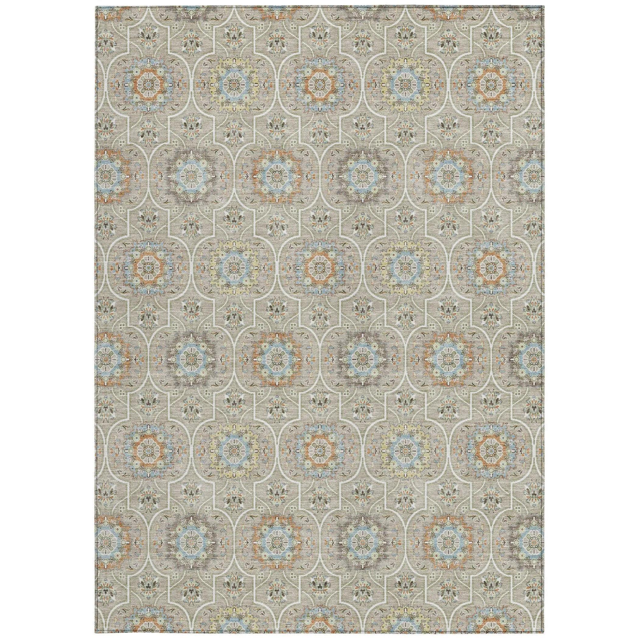 5' X 8' Beige And Brown Floral Medallion Washable Indoor Outdoor Area Rug Homeroots Outdoor