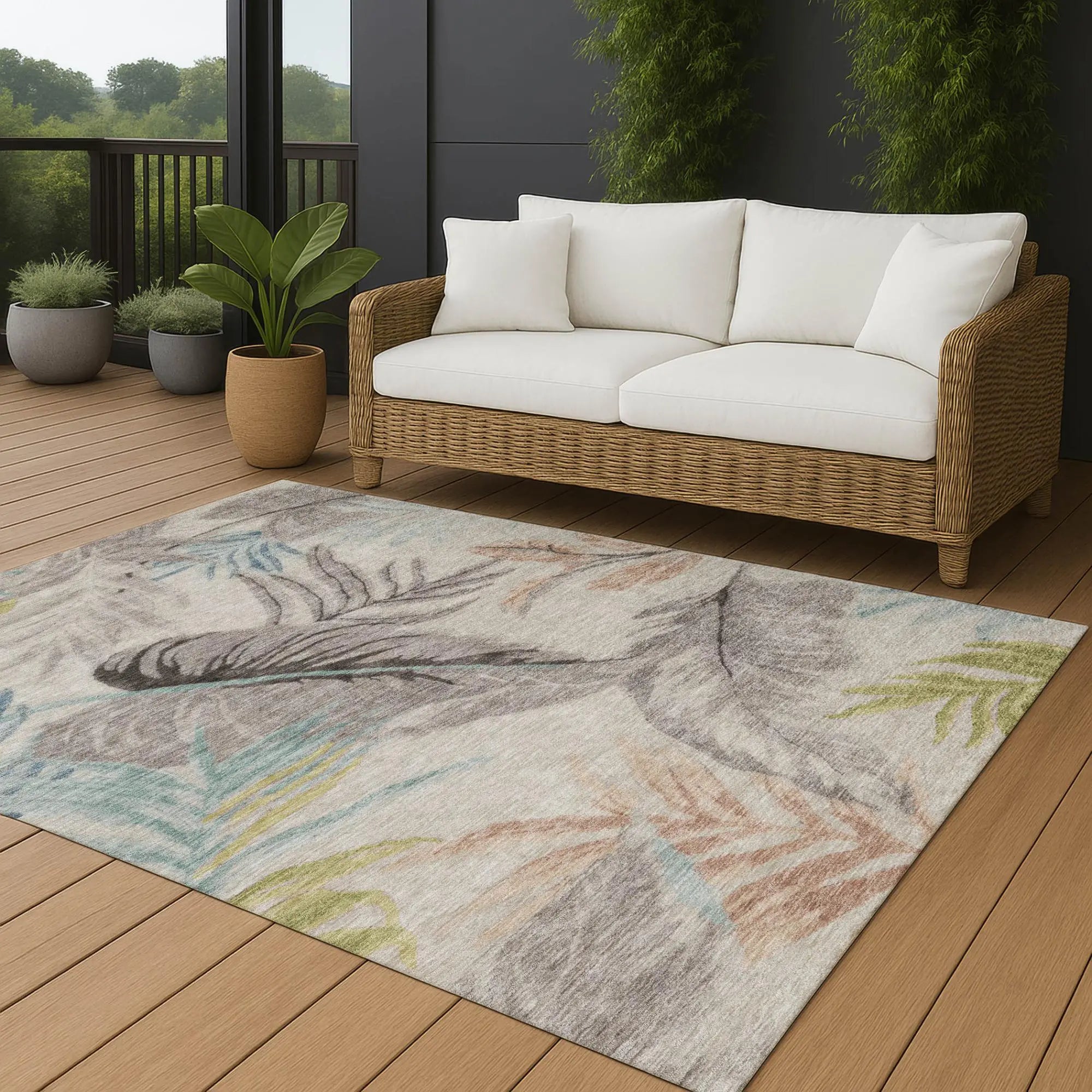 5' X 8' Beige And Brown Floral Washable Indoor Outdoor Area Rug Homeroots Outdoor