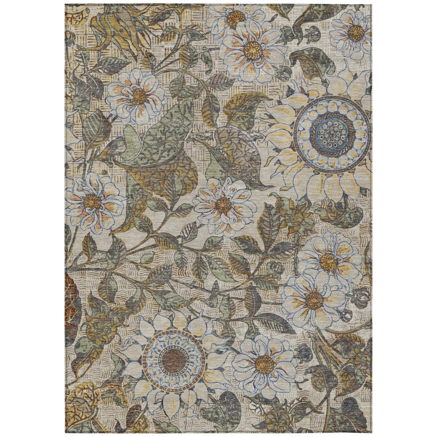 5' X 8' Beige And Brown Floral Washable Indoor Outdoor Area Rug Homeroots Outdoor