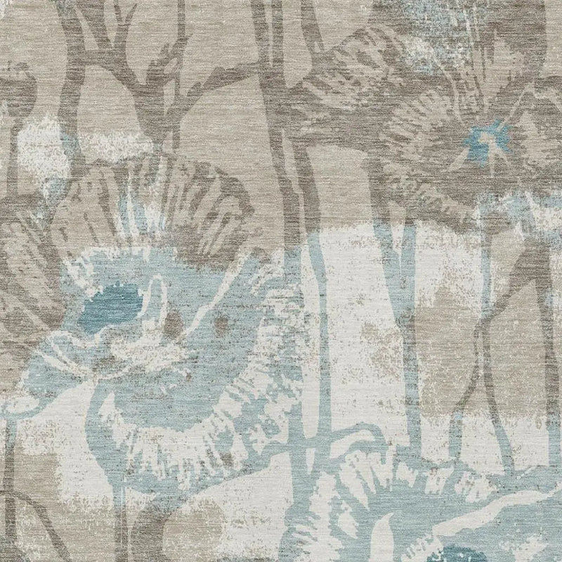 5' X 8' Beige And Brown Floral Washable Indoor Outdoor Area Rug Homeroots Outdoor