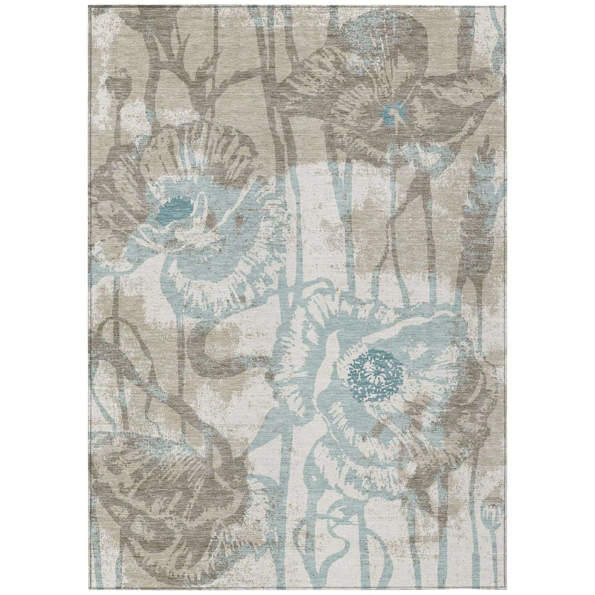 5' X 8' Beige And Brown Floral Washable Indoor Outdoor Area Rug Homeroots Outdoor