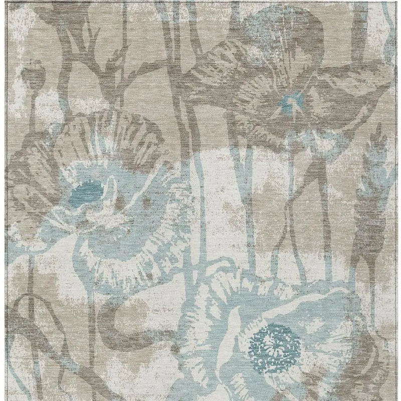 5' X 8' Beige And Brown Floral Washable Indoor Outdoor Area Rug Homeroots Outdoor