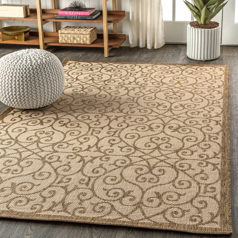 5' X 8' Beige And Brown Geometric Indoor Outdoor Area Rug Homeroots Outdoor