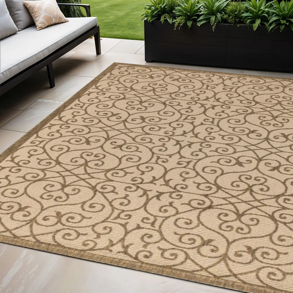 5' X 8' Beige And Brown Geometric Indoor Outdoor Area Rug Homeroots Outdoor
