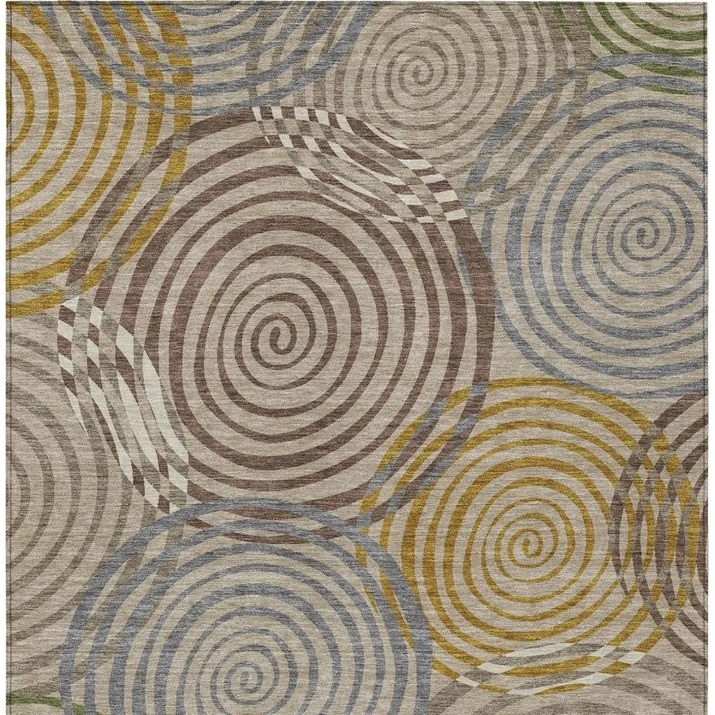 5' X 8' Beige And Brown Geometric Washable Indoor Outdoor Area Rug Homeroots Outdoor