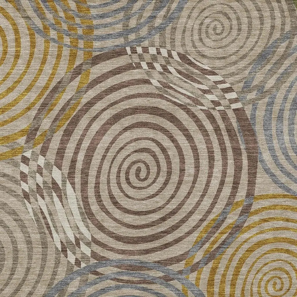 5' X 8' Beige And Brown Geometric Washable Indoor Outdoor Area Rug Homeroots Outdoor