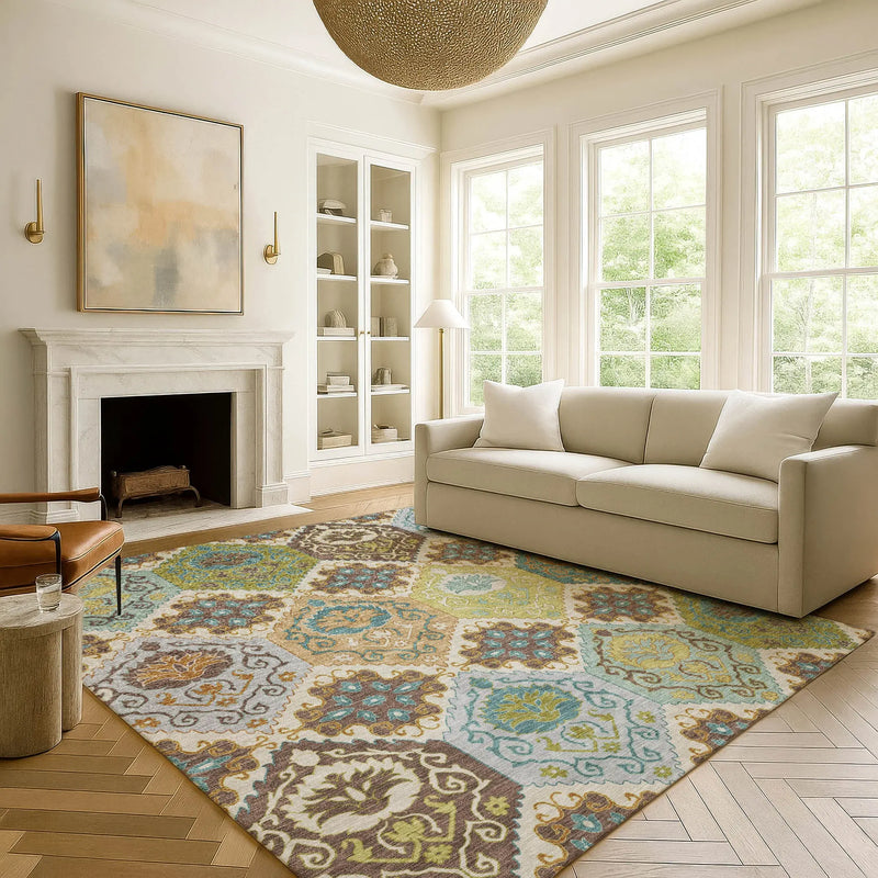 5' X 8' Beige And Brown Geometric Washable Indoor Outdoor Area Rug Homeroots Outdoor