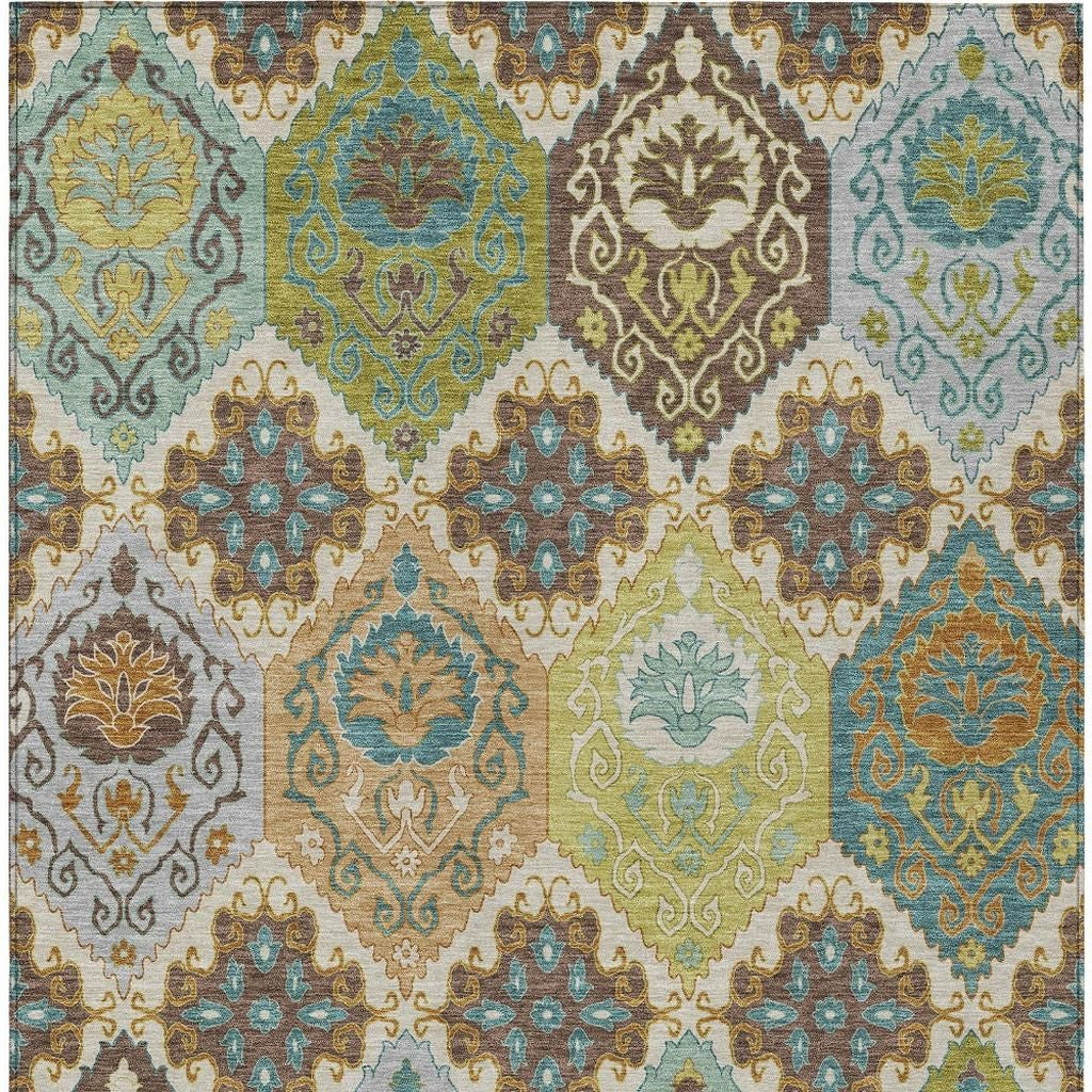 5' X 8' Beige And Brown Geometric Washable Indoor Outdoor Area Rug Homeroots Outdoor