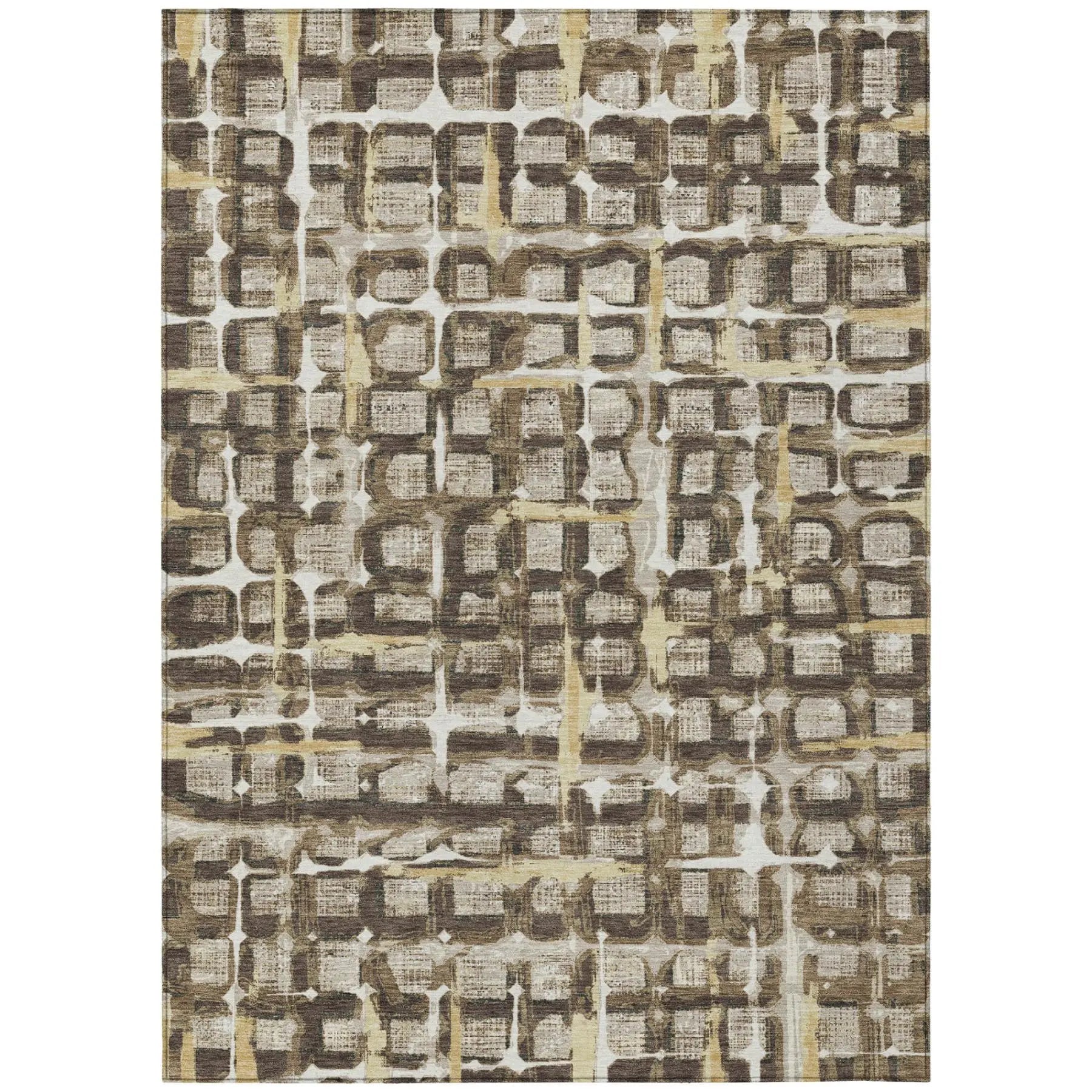 5' X 8' Beige And Brown Geometric Washable Indoor Outdoor Area Rug Homeroots Outdoor