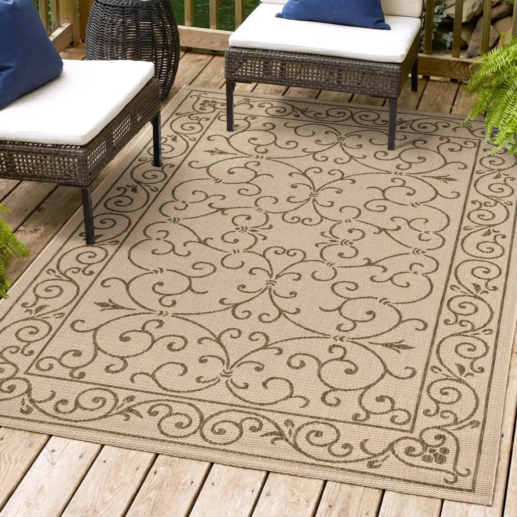 5' X 8' Beige And Brown Medallion Indoor Outdoor Area Rug Homeroots Outdoor