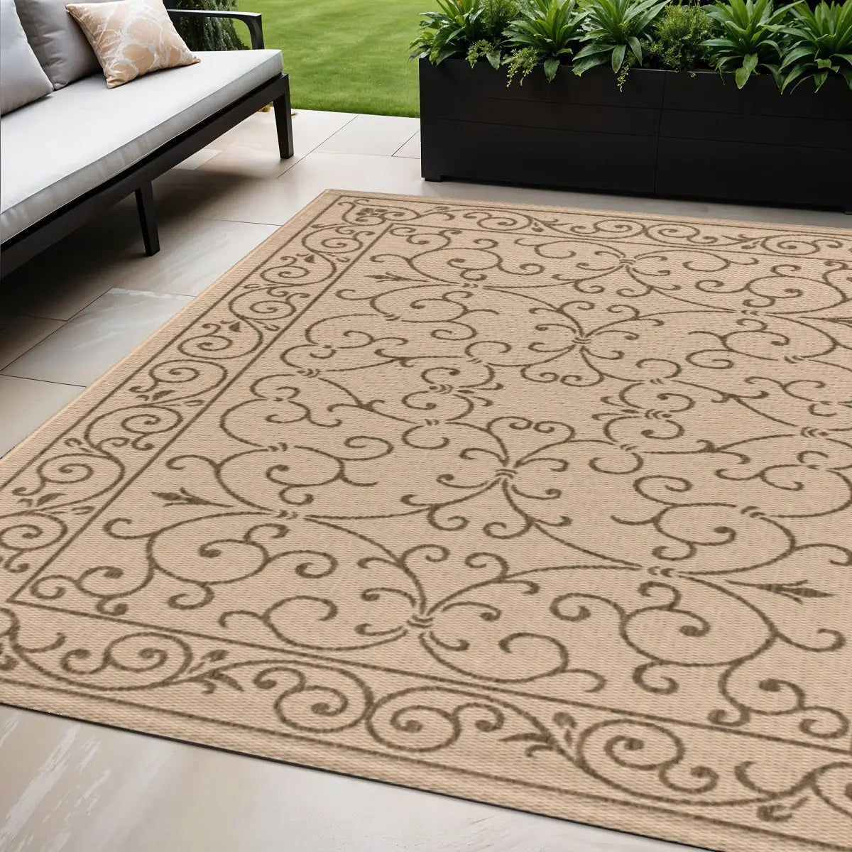 5' X 8' Beige And Brown Medallion Indoor Outdoor Area Rug Homeroots Outdoor