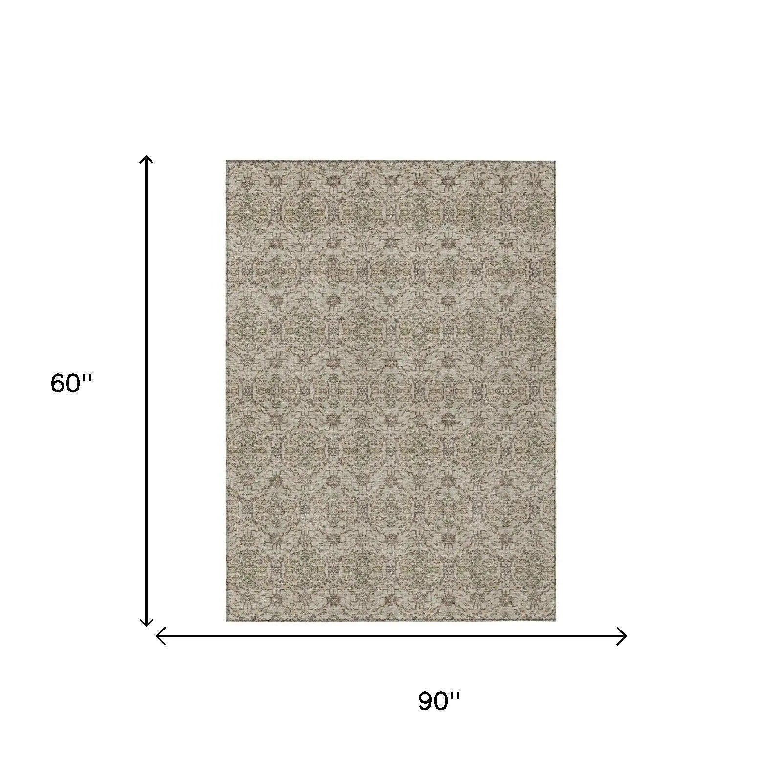 5' X 8' Beige And Brown Oriental Washable Indoor Outdoor Area Rug Homeroots Outdoor