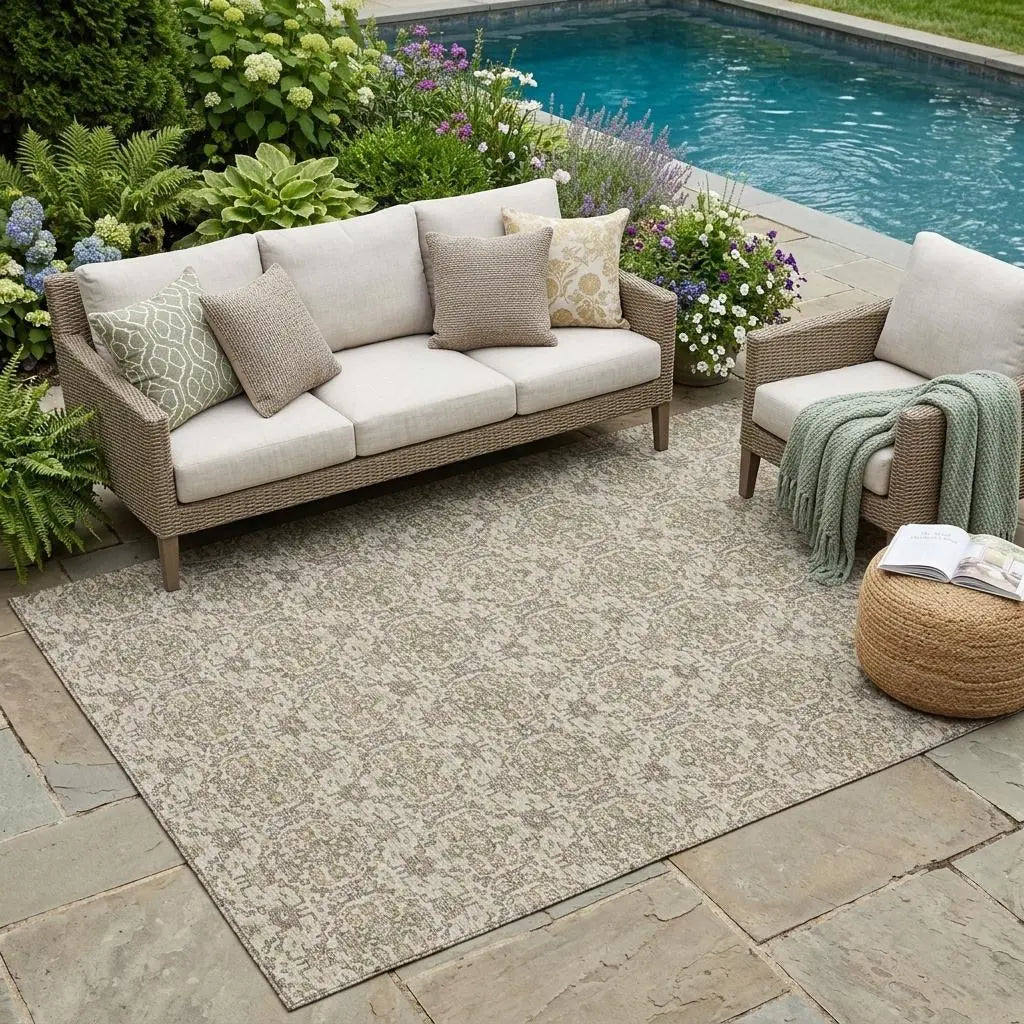 5' X 8' Beige And Brown Oriental Washable Indoor Outdoor Area Rug Homeroots Outdoor