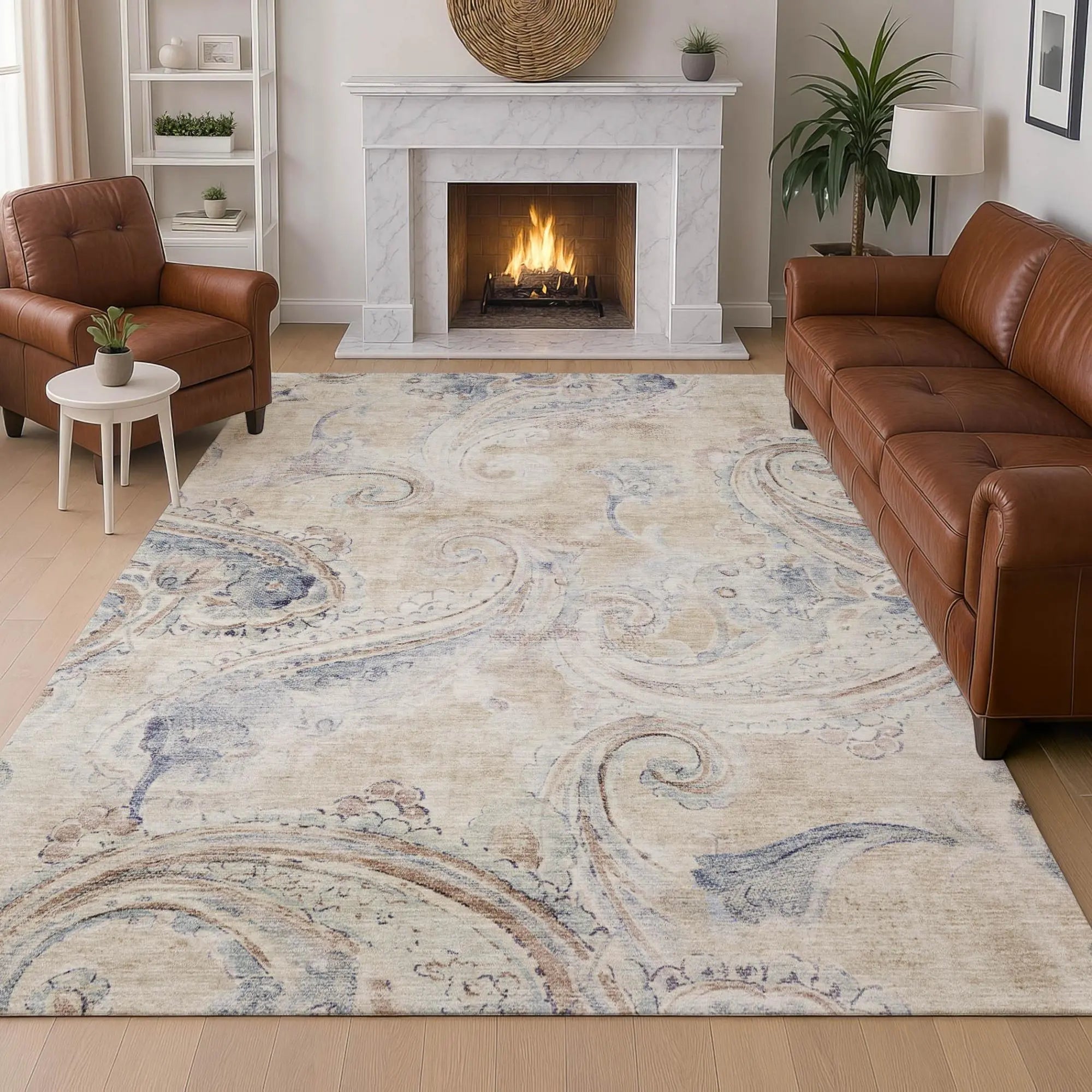 5' X 8' Beige And Brown Paisley Washable Indoor Outdoor Area Rug Homeroots Outdoor