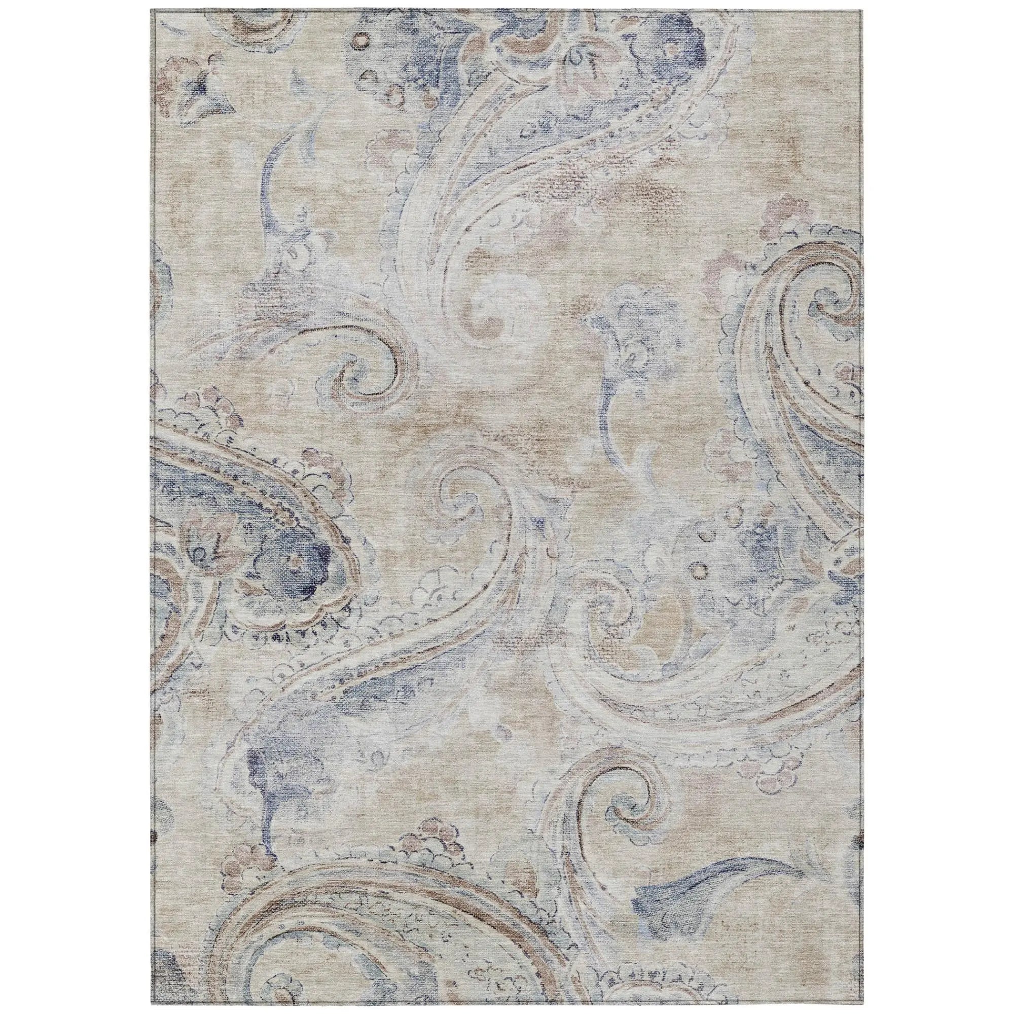5' X 8' Beige And Brown Paisley Washable Indoor Outdoor Area Rug Homeroots Outdoor