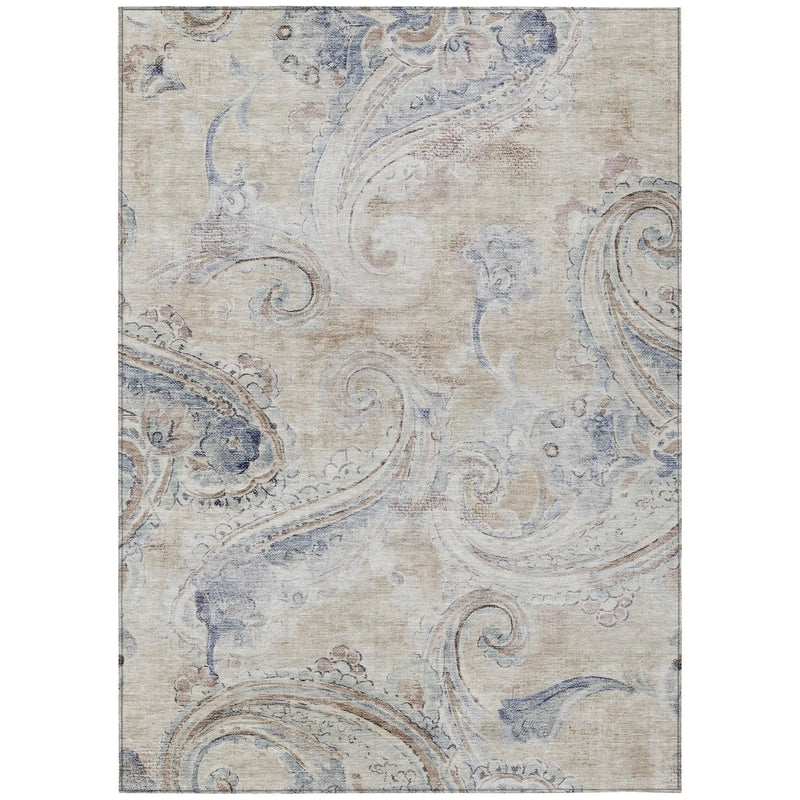 5' X 8' Beige And Brown Paisley Washable Indoor Outdoor Area Rug Homeroots Outdoor