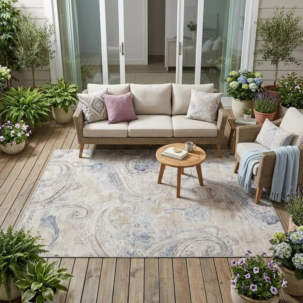 5' X 8' Beige And Brown Paisley Washable Indoor Outdoor Area Rug Homeroots Outdoor