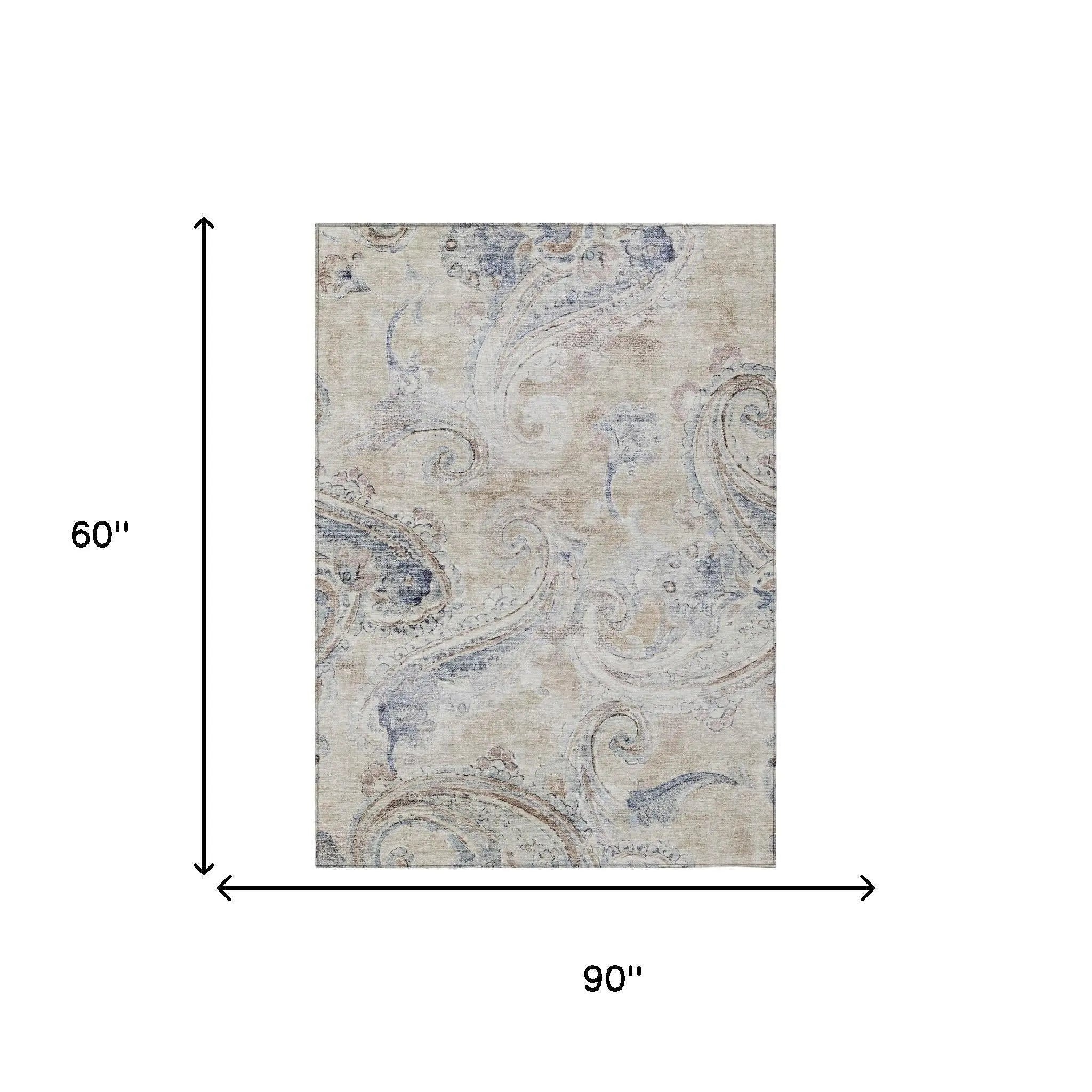 5' X 8' Beige And Brown Paisley Washable Indoor Outdoor Area Rug Homeroots Outdoor