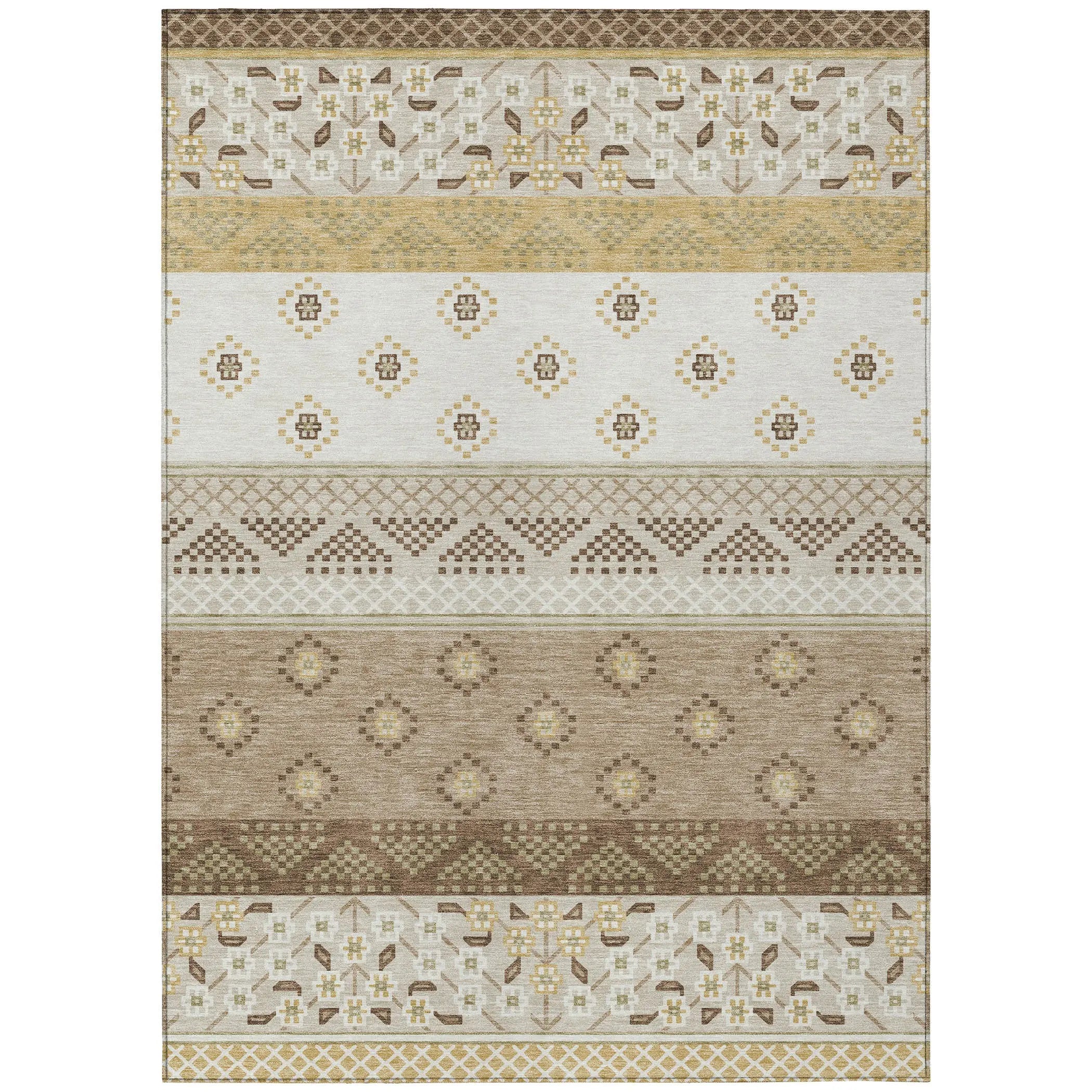 5' X 8' Beige And Brown Striped Washable Indoor Outdoor Area Rug Homeroots Outdoor