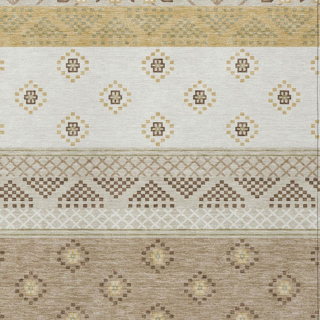 5' X 8' Beige And Brown Striped Washable Indoor Outdoor Area Rug Homeroots Outdoor