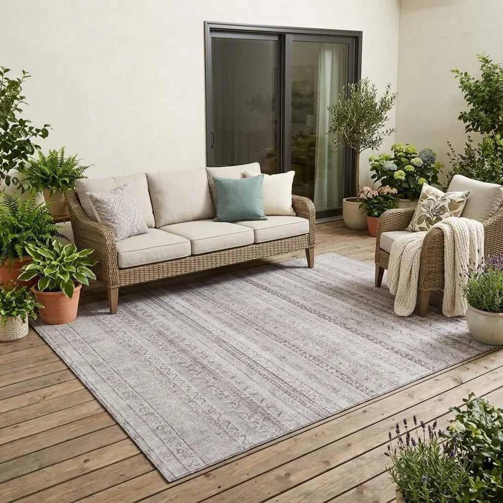 5' X 8' Beige And Brown Striped Washable Indoor Outdoor Area Rug Homeroots Outdoor