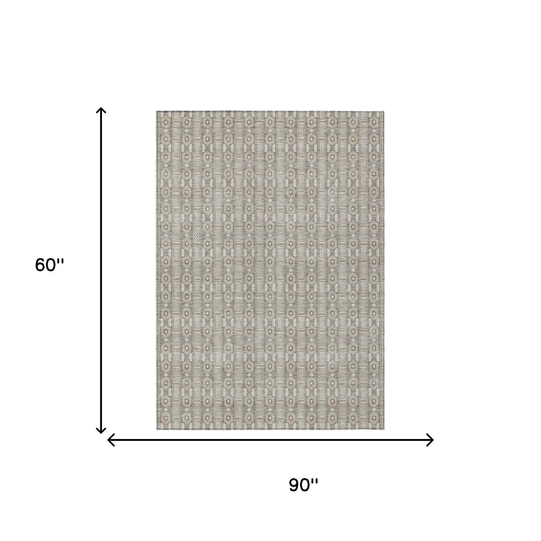 5' X 8' Beige And Brown Striped Washable Indoor Outdoor Area Rug Homeroots Outdoor