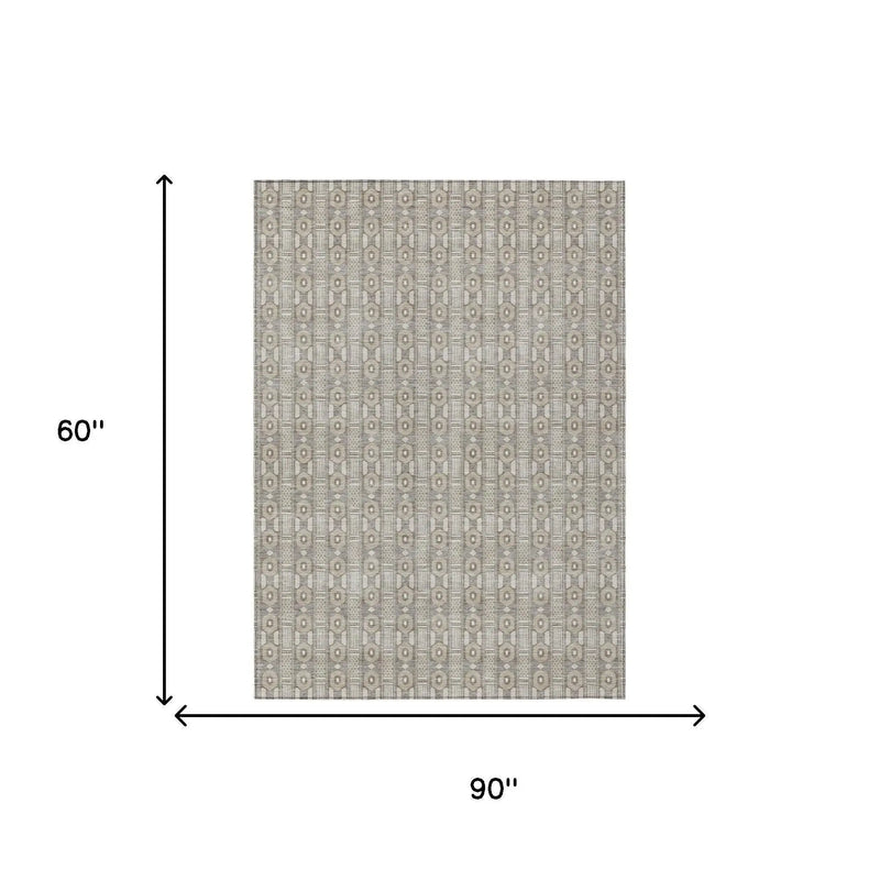 5' X 8' Beige And Brown Striped Washable Indoor Outdoor Area Rug Homeroots Outdoor