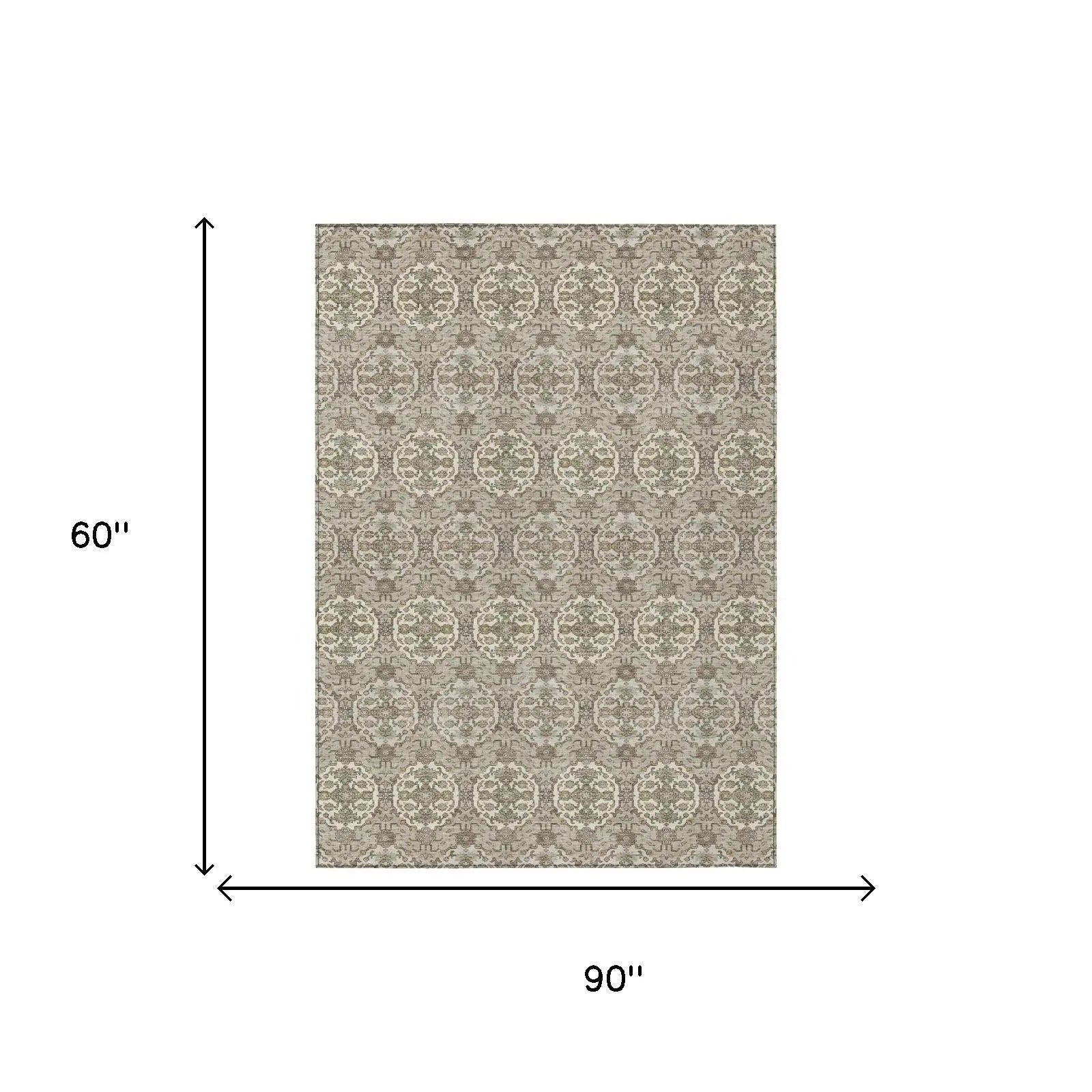 5' X 8' Beige And Brown Striped Washable Indoor Outdoor Area Rug Homeroots Outdoor