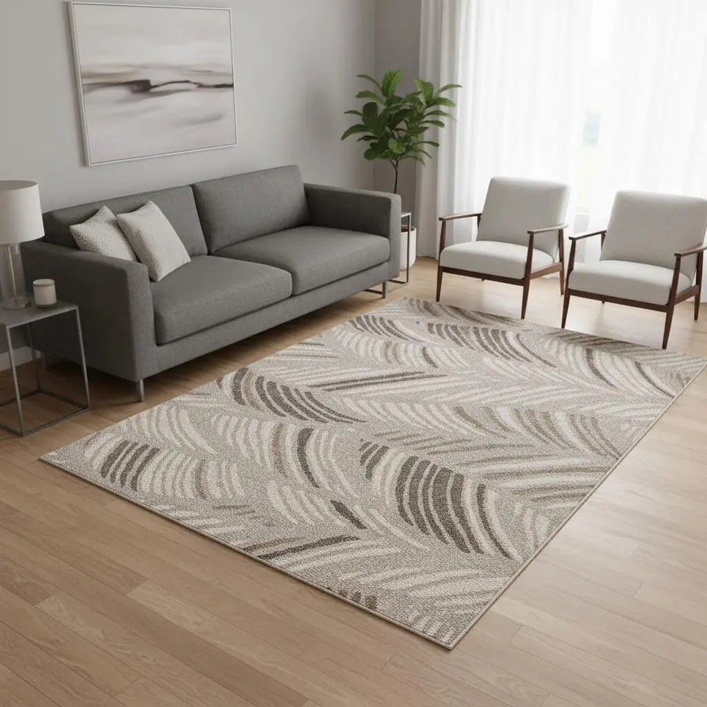 5' X 8' Beige And Brown Tropical Botanical Area Rug Homeroots Home Decor