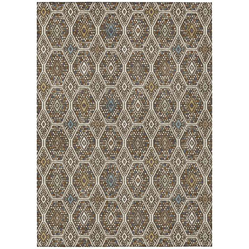 5' X 8' Beige And Chocolate Geometric Washable Indoor Outdoor Area Rug Homeroots Outdoor