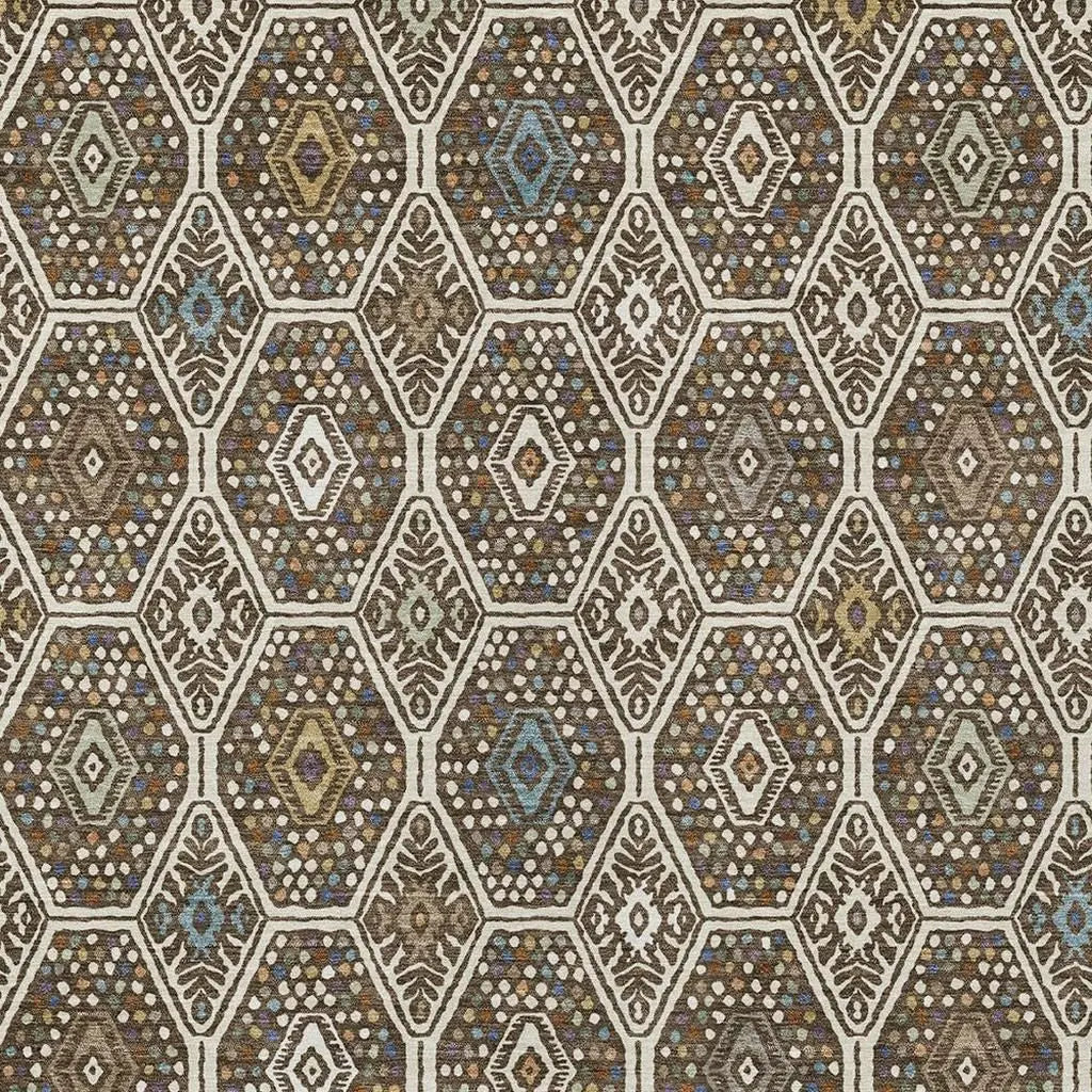 5' X 8' Beige And Chocolate Geometric Washable Indoor Outdoor Area Rug Homeroots Outdoor