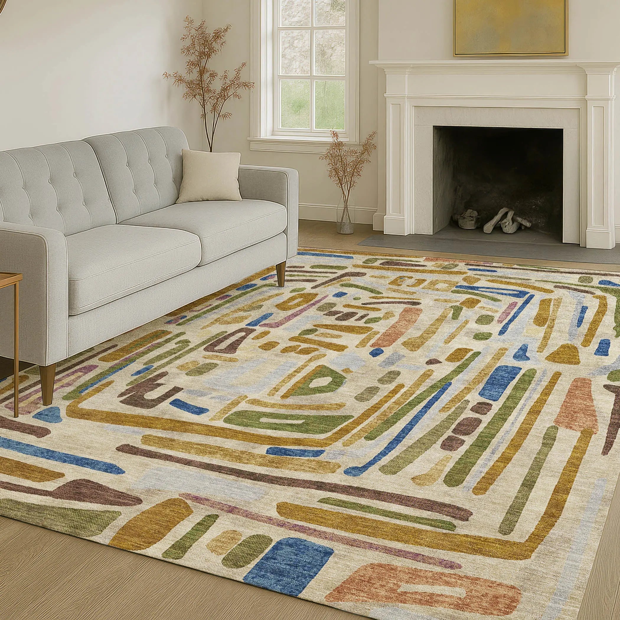 5' X 8' Beige And Copper Abstract Washable Indoor Outdoor Area Rug Homeroots Outdoor