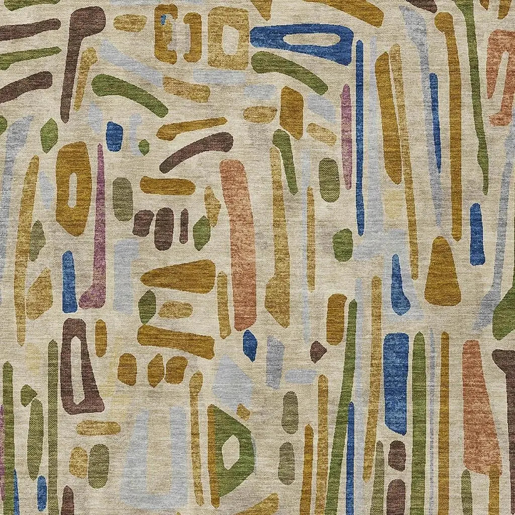 5' X 8' Beige And Copper Abstract Washable Indoor Outdoor Area Rug Homeroots Outdoor