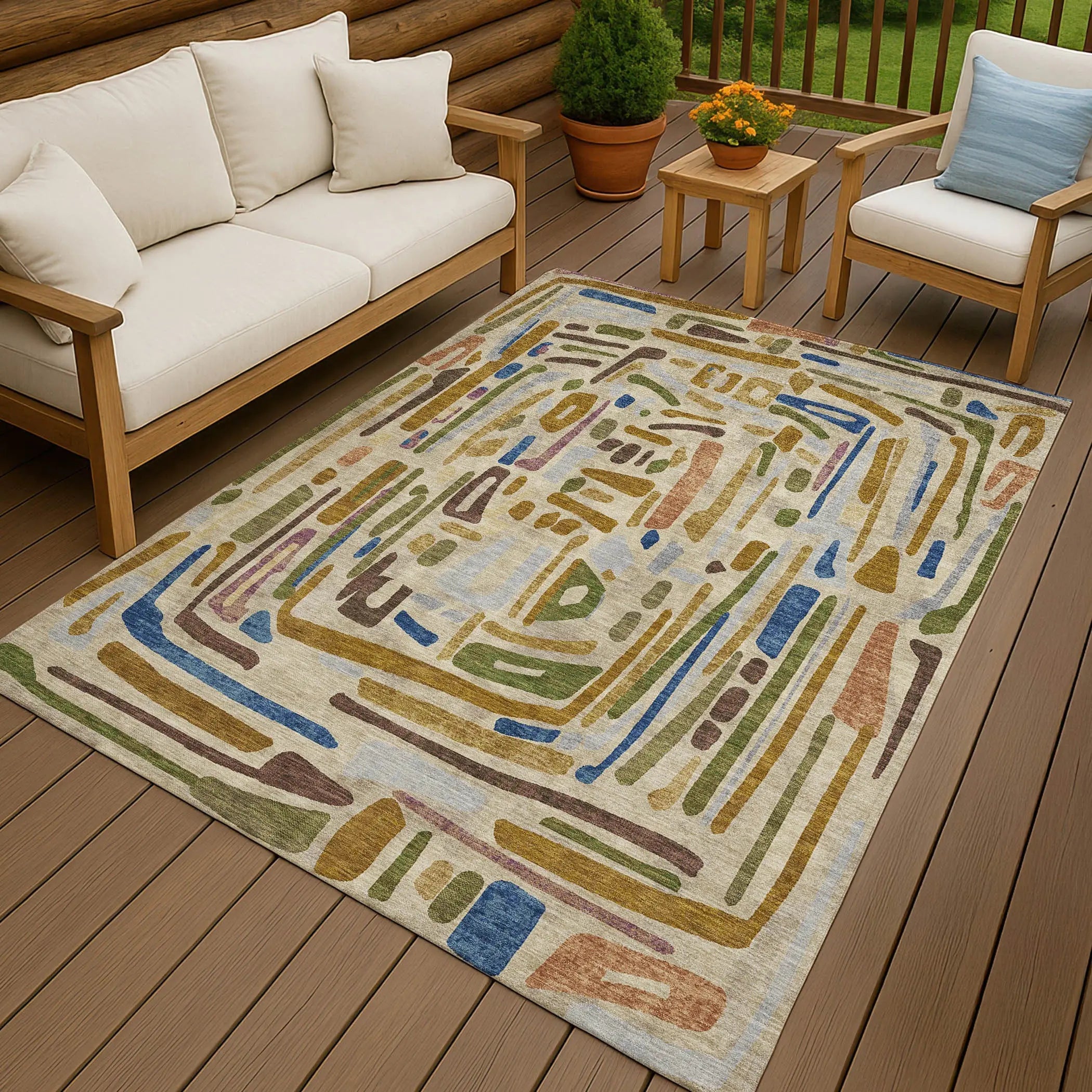 5' X 8' Beige And Copper Abstract Washable Indoor Outdoor Area Rug Homeroots Outdoor