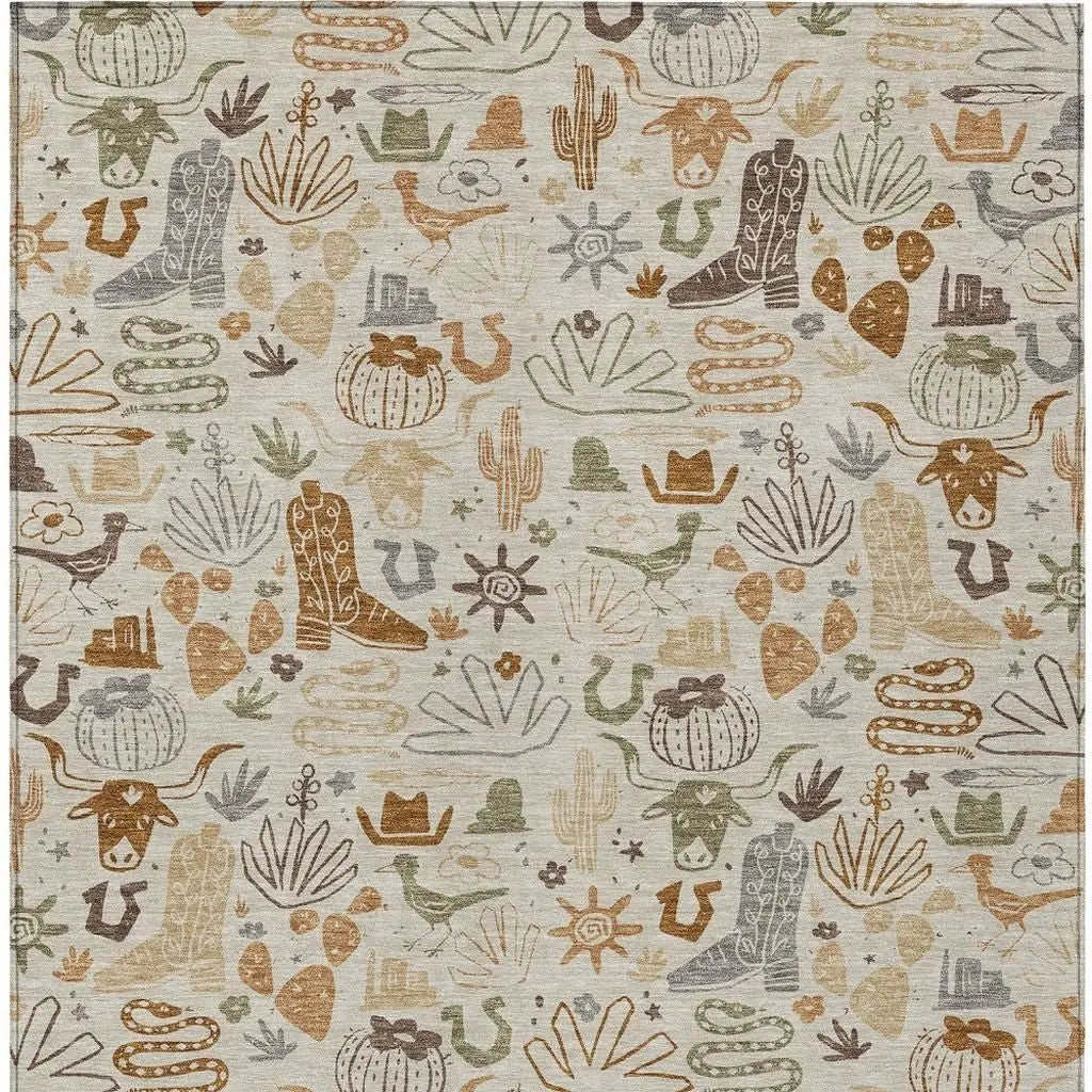 5' X 8' Beige And Copper Cactus Washable Indoor Outdoor Area Rug Homeroots Outdoor