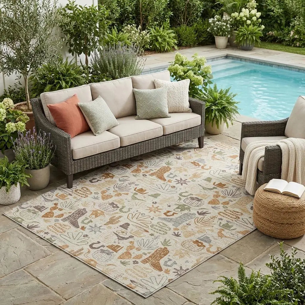5' X 8' Beige And Copper Cactus Washable Indoor Outdoor Area Rug Homeroots Outdoor