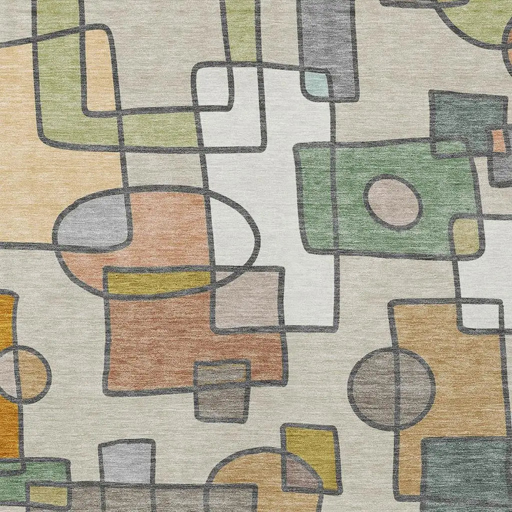 5' X 8' Beige And Copper Geometric Washable Indoor Outdoor Area Rug Homeroots Outdoor