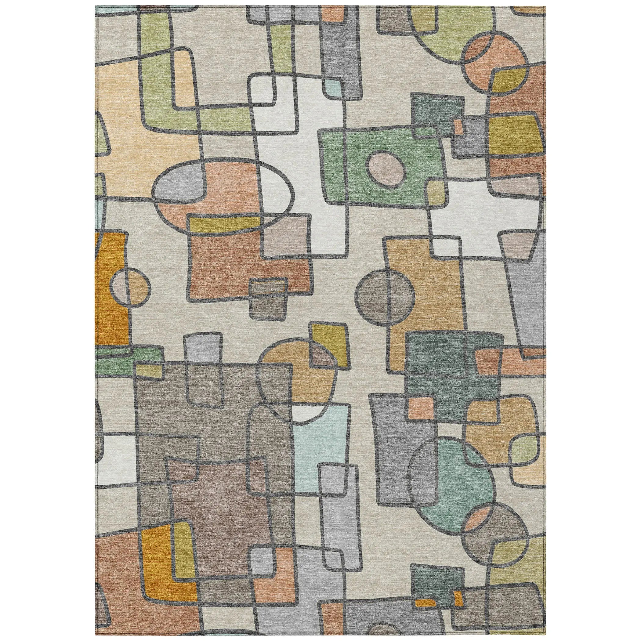 5' X 8' Beige And Copper Geometric Washable Indoor Outdoor Area Rug Homeroots Outdoor