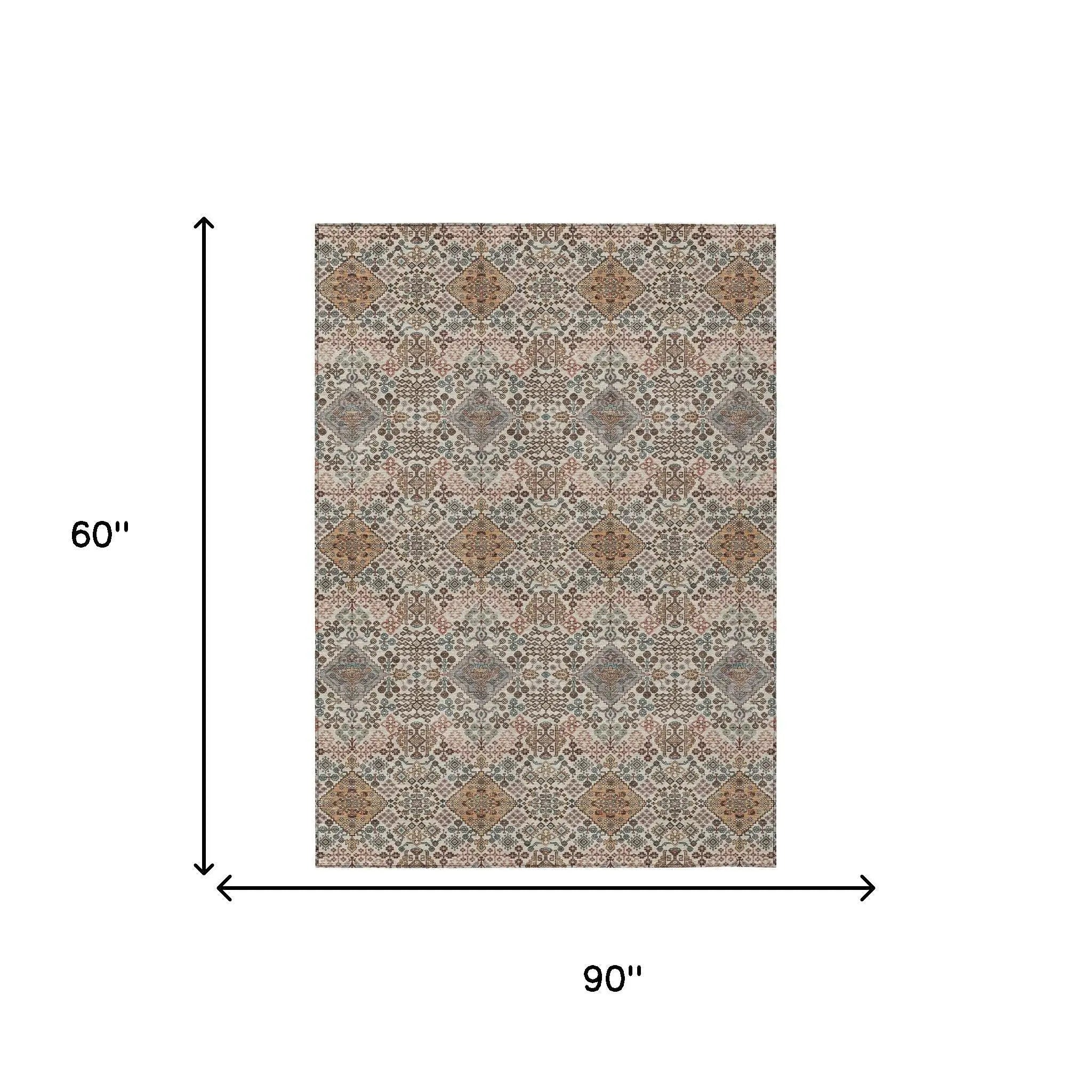 5' X 8' Beige And Copper Geometric Washable Indoor Outdoor Area Rug Homeroots Outdoor