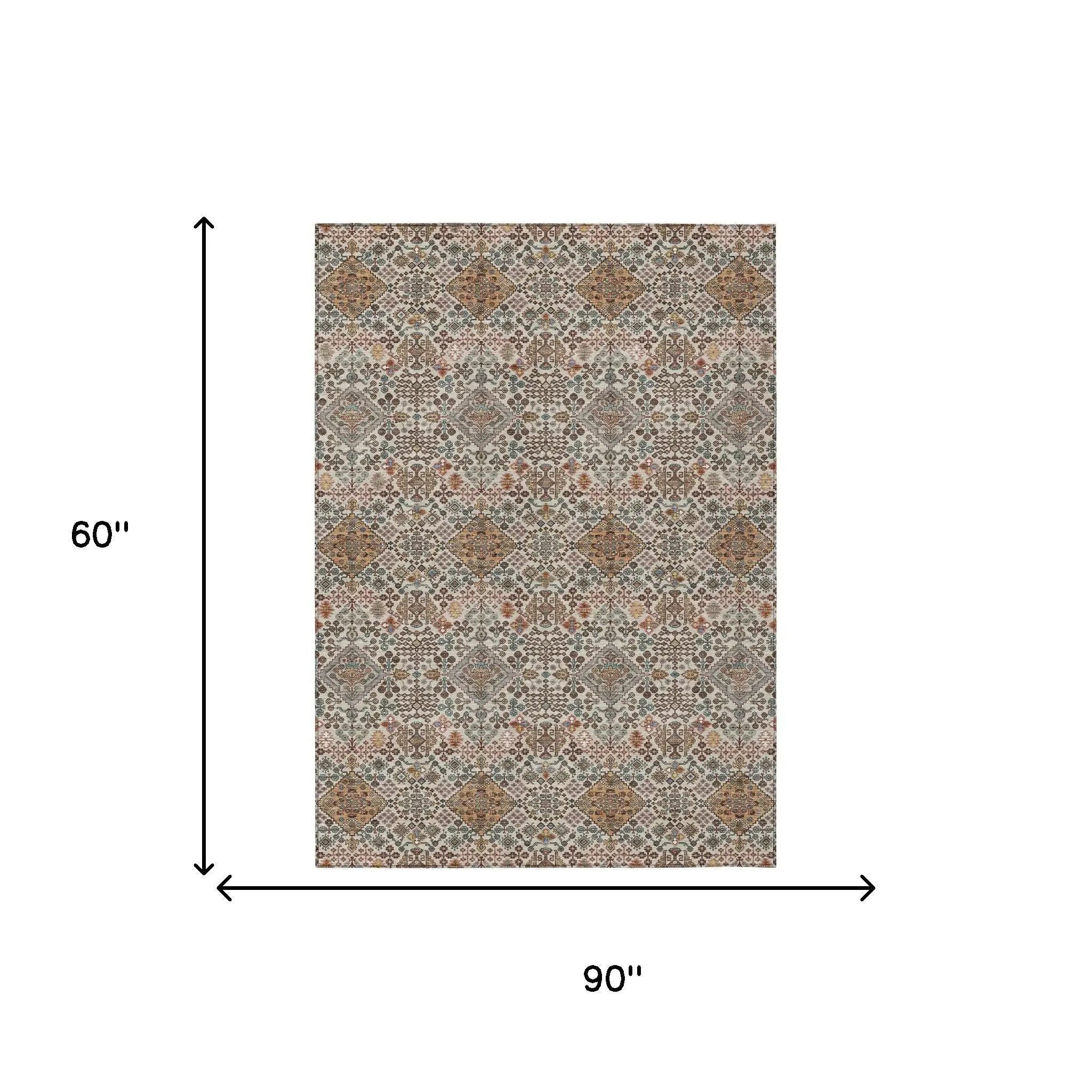 5' X 8' Beige And Copper Geometric Washable Indoor Outdoor Area Rug Homeroots Outdoor