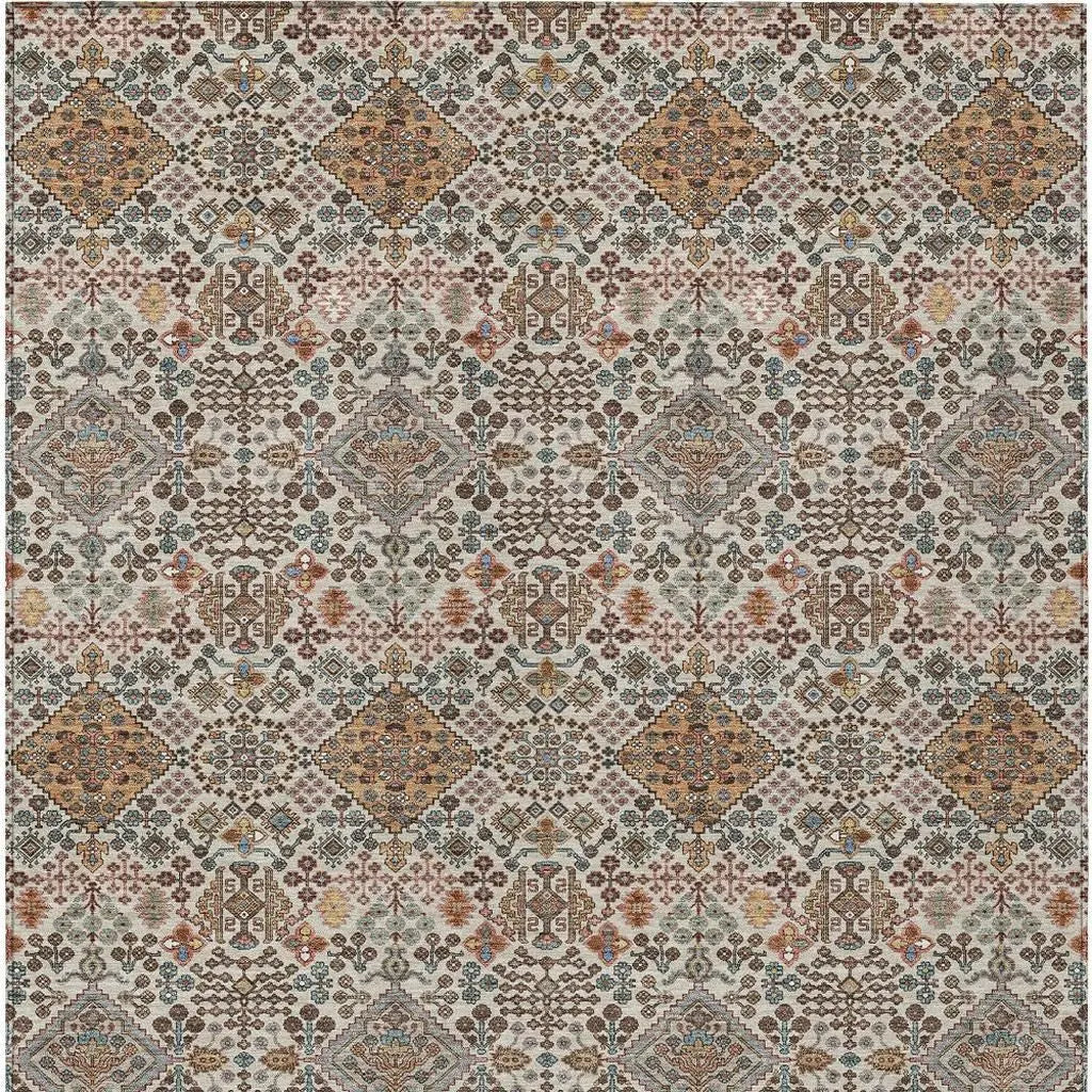 5' X 8' Beige And Copper Geometric Washable Indoor Outdoor Area Rug Homeroots Outdoor