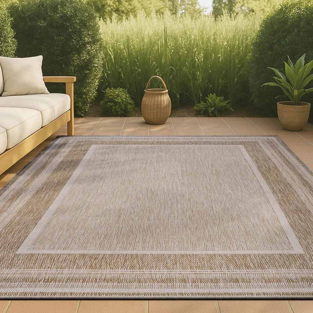 5' X 8' Beige And Cream Indoor Outdoor Area Rug Homeroots Outdoor