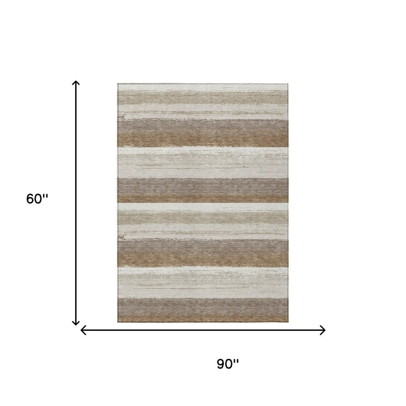 5' X 8' Beige And Graphite Striped Washable Indoor Outdoor Area Rug Homeroots Outdoor
