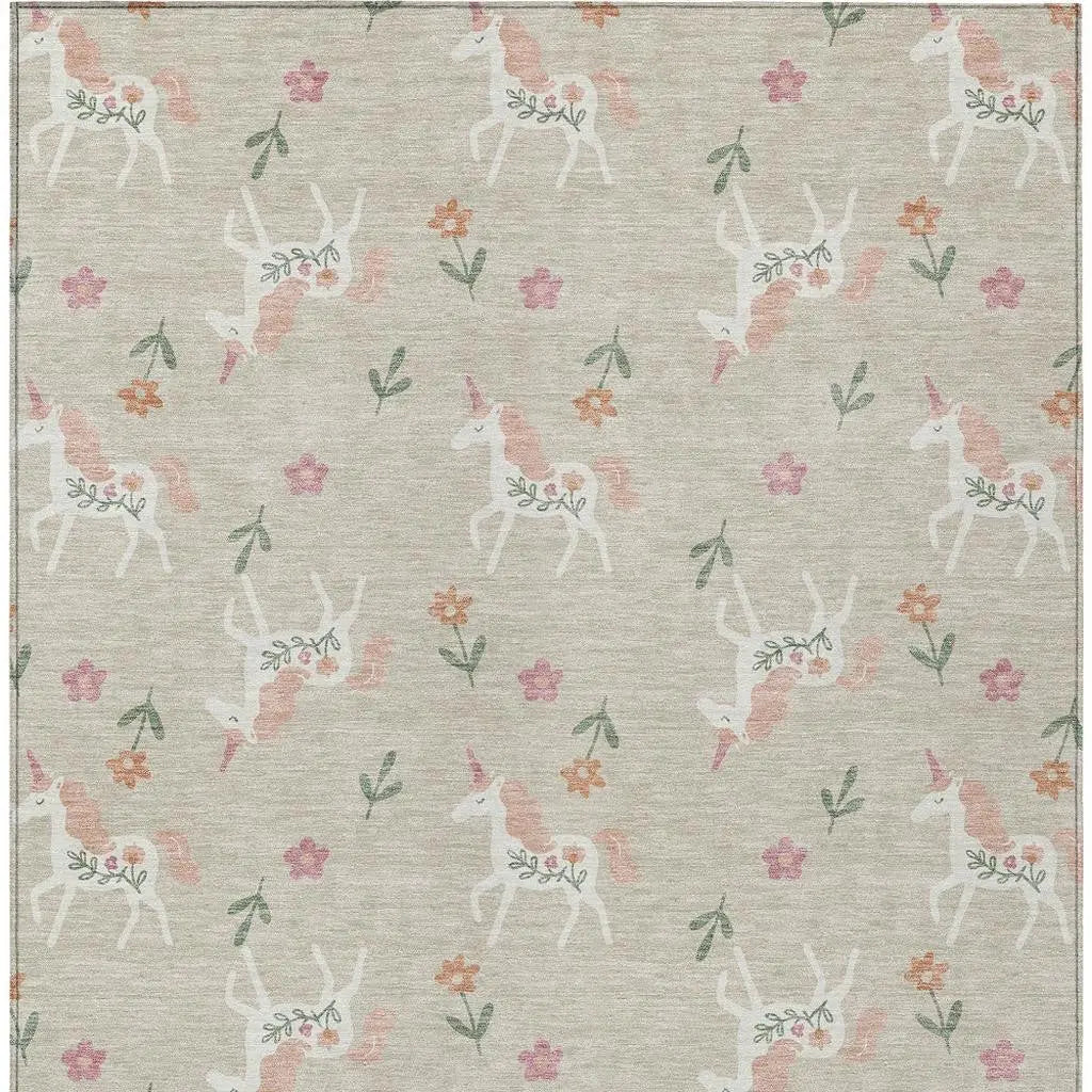5' X 8' Beige And Gray Floral Washable Indoor Outdoor Area Rug Homeroots Outdoor