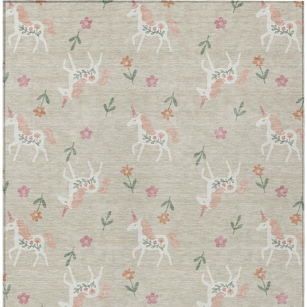 5' X 8' Beige And Gray Floral Washable Indoor Outdoor Area Rug Homeroots Outdoor