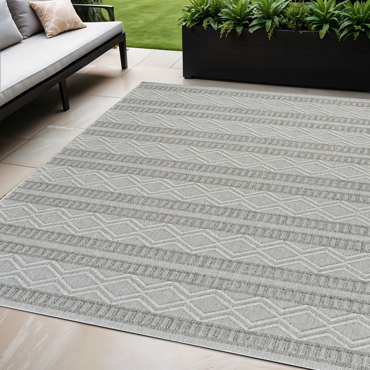 5' X 8' Beige And Gray Striped Distressed Indoor Outdoor Area Rug - GreatEagleInc