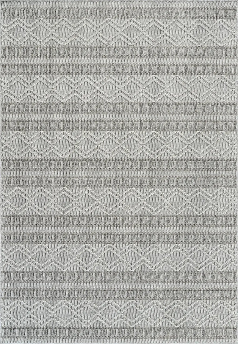 5' X 8' Beige And Gray Striped Distressed Indoor Outdoor Area Rug - GreatEagleInc